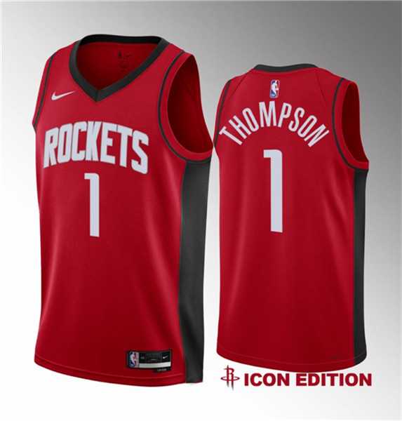 Men%27s Houston Rockets #1 Amen Thompson Red 2023 Draft Swingman Icon Edition Stitched Basketball Jersey